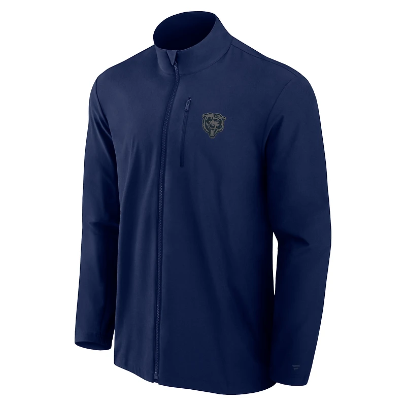 Men's Fanatics Navy Chicago Bears Front Office Micro Tonal Lightweight Full-Zip Jacket