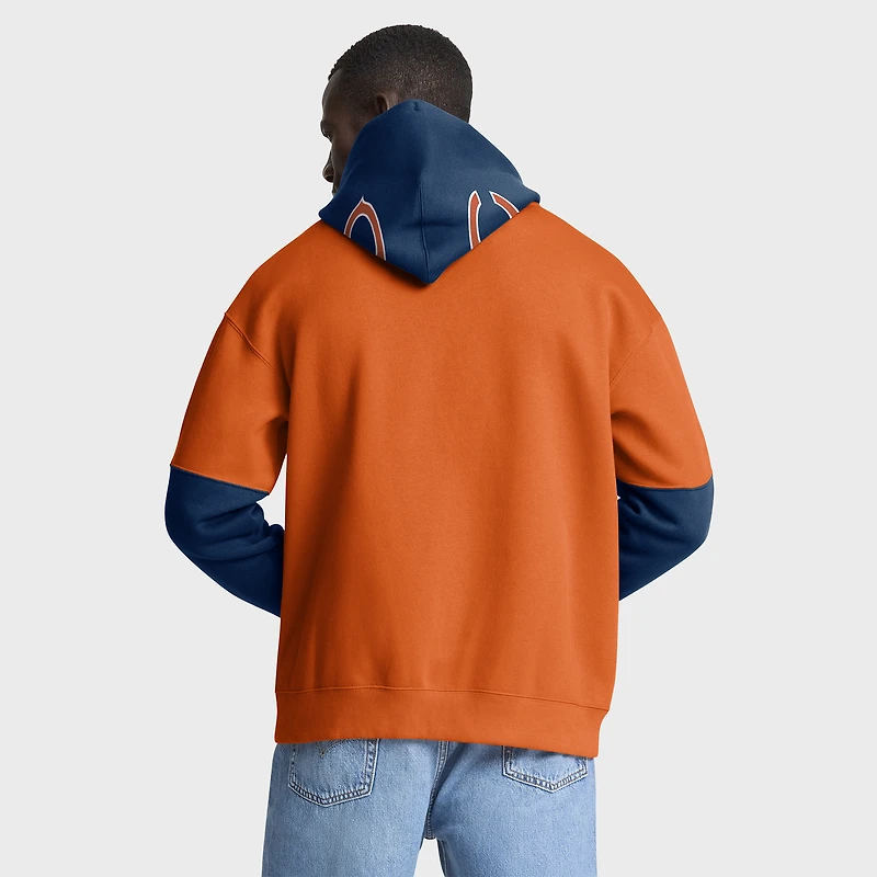 Sweat à capuche Fanatics orange/bleu marine pour homme avec casque des Chicago Bears