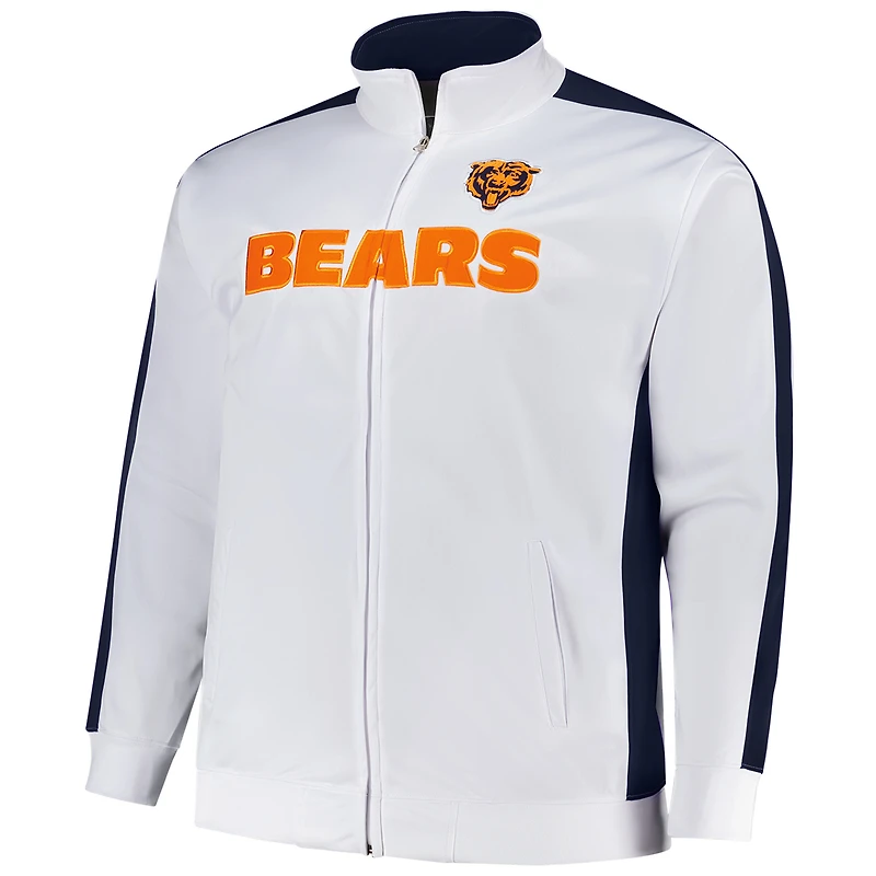 Veste de survêtement zippée en tricot Fanatics blanche Chicago Bears pour homme, grande et taille