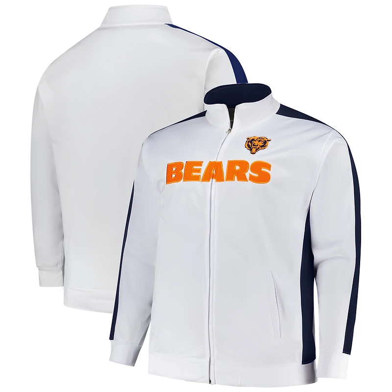 Veste de survêtement zippée en tricot Fanatics blanche Chicago Bears pour homme, grande et taille