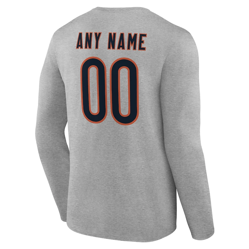 T-shirt à manches longues gris authentique pour homme des Chicago Bears, personnalisé avec nom et numéro.