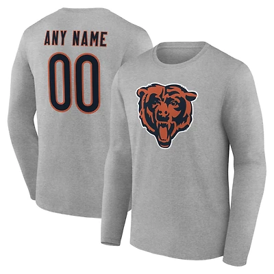 T-shirt à manches longues gris authentique pour homme des Chicago Bears, personnalisé avec nom et numéro.