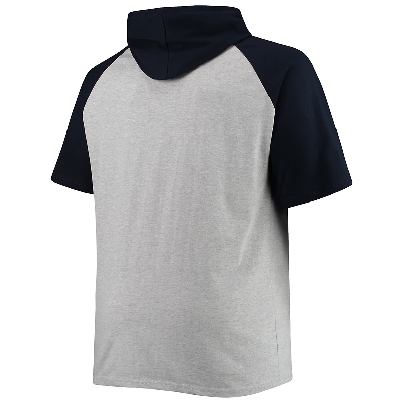 Men's Heathered Gray/Navy Chicago Bears Big & Tall Raglan Short Sleeve Pullover Hoodie