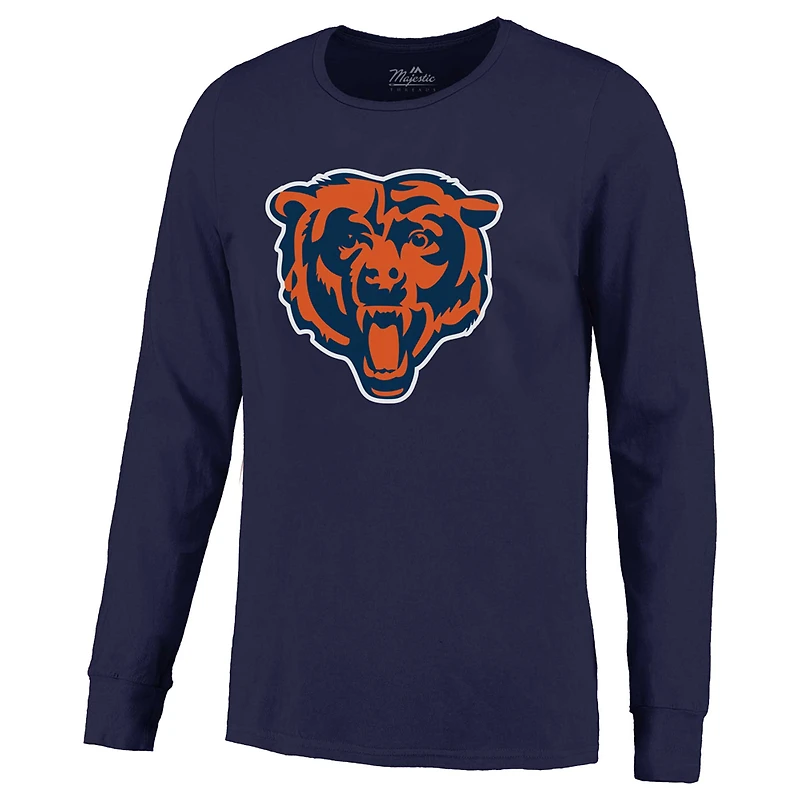 T-shirt à manches longues Majestic Threads Caleb Williams pour homme, bleu marine, avec nom et numéro des Chicago Bears