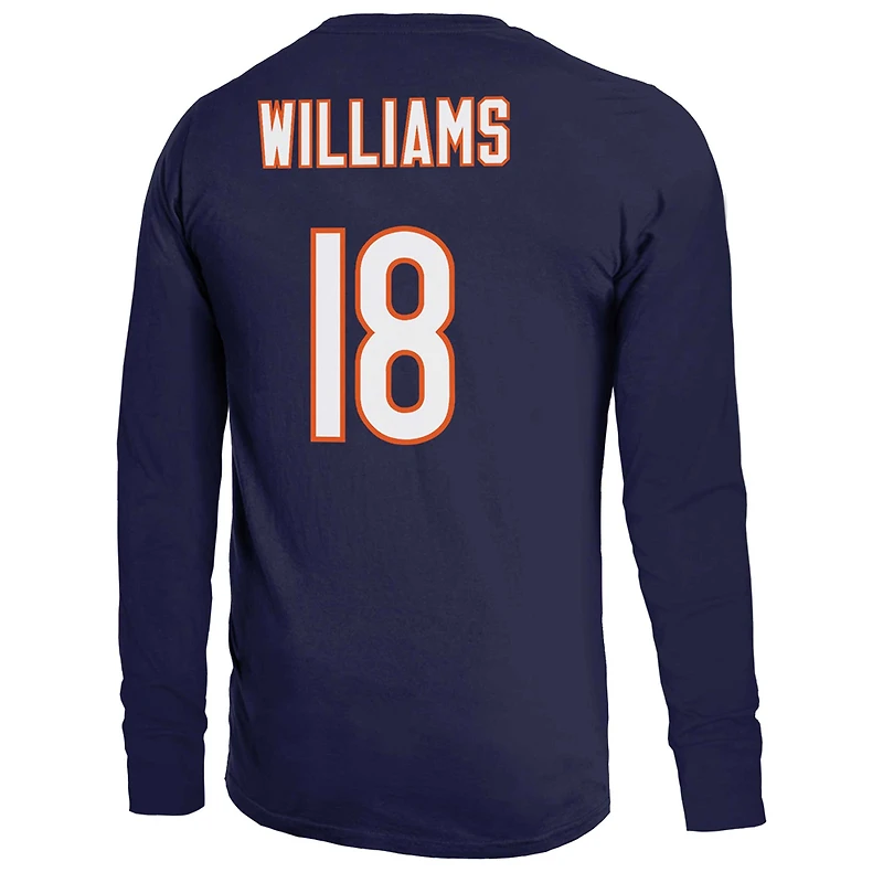T-shirt à manches longues Majestic Threads Caleb Williams pour homme, bleu marine, avec nom et numéro des Chicago Bears