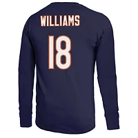 T-shirt à manches longues Majestic Threads Caleb Williams pour homme, bleu marine, avec nom et numéro des Chicago Bears