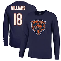 T-shirt à manches longues Majestic Threads Caleb Williams pour homme, bleu marine, avec nom et numéro des Chicago Bears