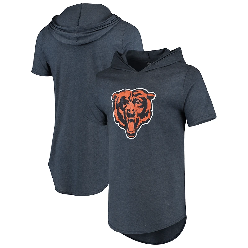 T-shirt à capuche en trois mélanges avec logo principal des Chicago Bears Majestic Threads bleu marine pour homme