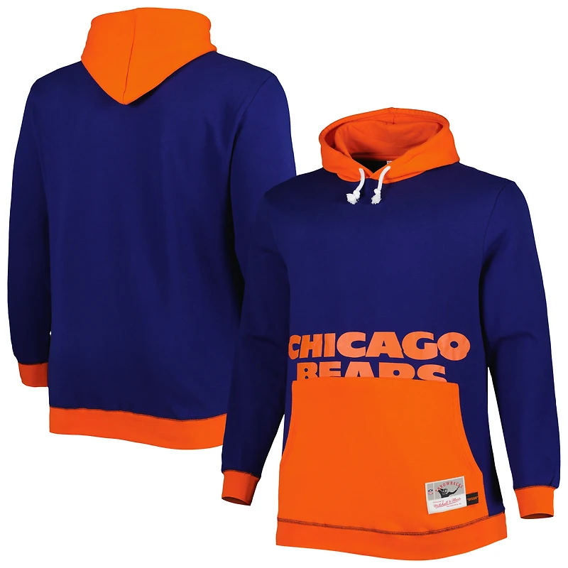 Sweat à capuche Mitchell & Ness pour homme, bleu marine/orange, Chicago Bears, grandes tailles, motif « Big Face ».