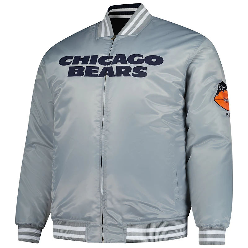 Men's Mitchell & Ness Navy/Silver Chicago Bears Big Tall Throwback Reversible Full-Zip Jacket