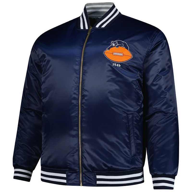 Men's Mitchell & Ness Navy/Silver Chicago Bears Big Tall Throwback Reversible Full-Zip Jacket