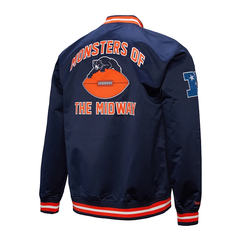 Veste à boutons-pression en satin double duvet bleu marine Chicago Bears de Mitchell & Ness pour homme