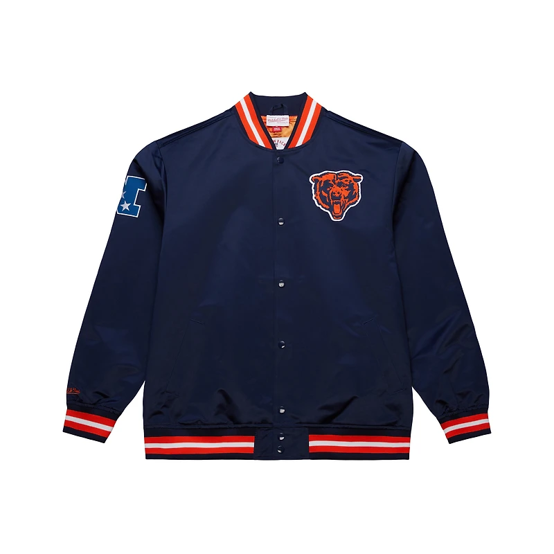Veste à boutons-pression en satin double duvet bleu marine Chicago Bears de Mitchell & Ness pour homme