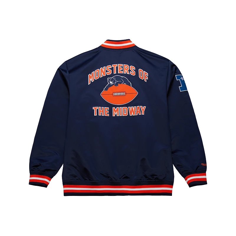 Veste à boutons-pression en satin double duvet bleu marine Chicago Bears de Mitchell & Ness pour homme