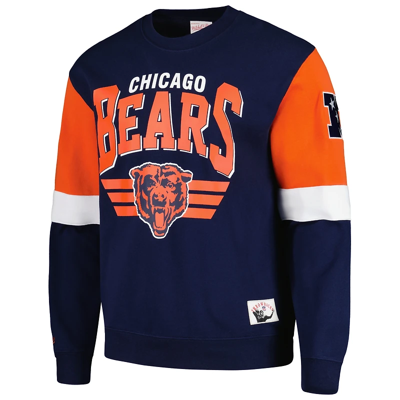 Men's Mitchell & Ness Navy Chicago Bears Gridiron Classics Allover 3.0 Pullover Sweatshirt