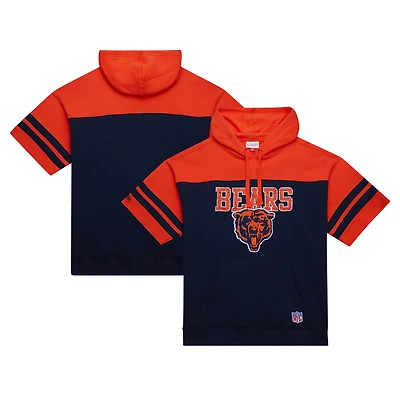 Sweat à capuche manches courtes avec logo vintage Mitchell & Ness pour hommes, Chicago Bears Off Field, bleu marine