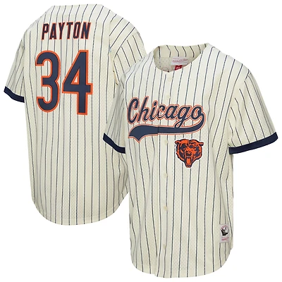 Men's Mitchell & Ness Walter Payton Cream Chicago Bears Name Number Mesh Button-Up Baseball Jersey