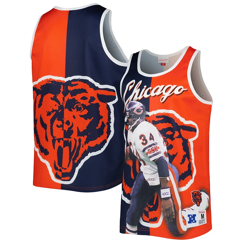Débardeur Mitchell & Ness Walter Payton bleu marine/orange pour homme, Chicago Bears, avec motif d'un joueur retraité
