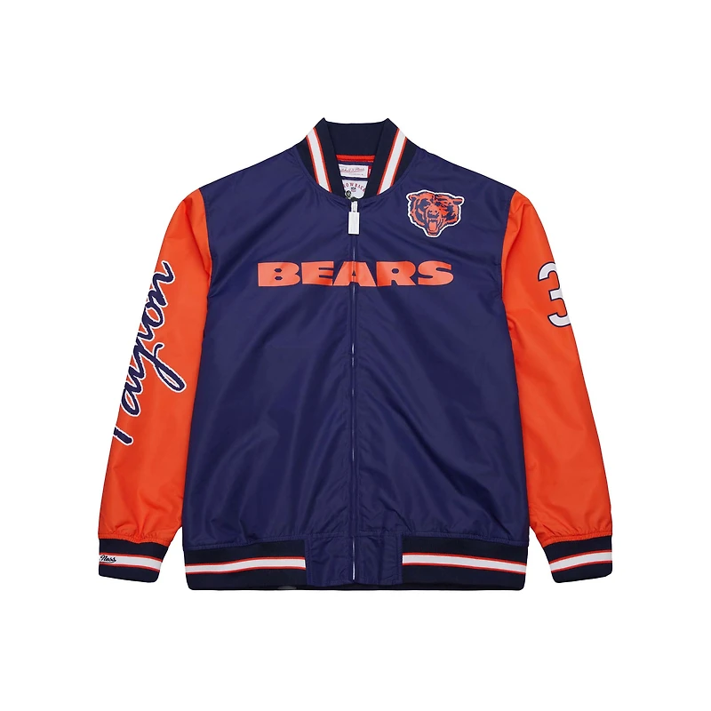 Veste en satin entièrement zippée à motif joueur retraité des Chicago Bears de Mitchell & Ness Walter Payton pour homme, bleu marine