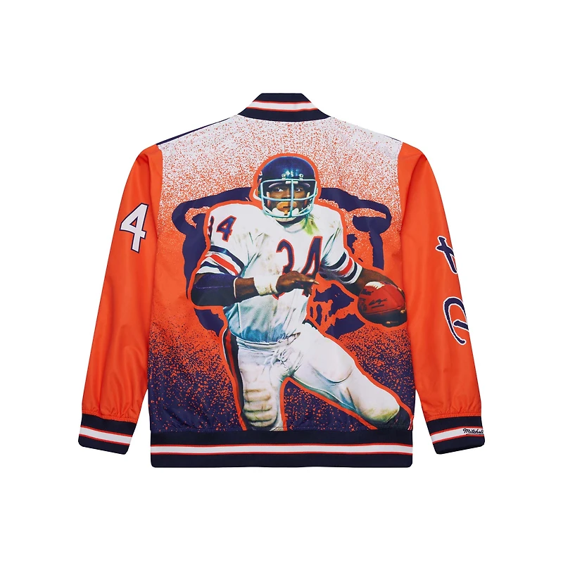 Veste en satin entièrement zippée à motif joueur retraité des Chicago Bears de Mitchell & Ness Walter Payton pour homme, bleu marine