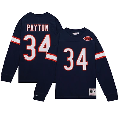 Haut à manches longues Mitchell & Ness Walter Payton bleu marine pour homme avec nom et numéro de joueur la retraite des Chicago Bears