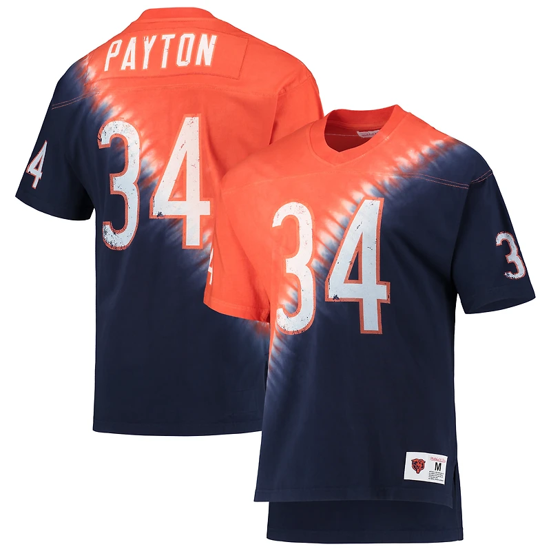 Men's Mitchell & Ness Walter Payton Orange/Navy Chicago Bears Retired Player Name Number Diagonal Tie-Dye V-Neck T-Shirt