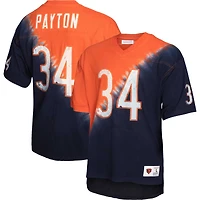 T-shirt Mitchell & Ness Walter Payton orange/marine des Chicago Bears pour homme, avec nom et numéro de joueur retraité, imprimé tie-dye en diagonale - col V