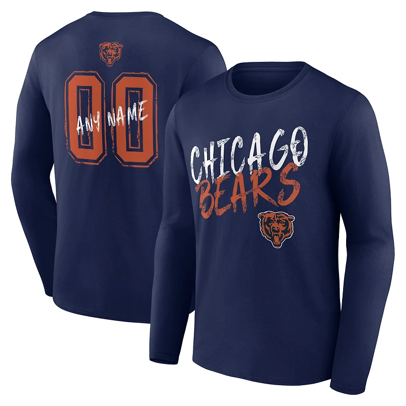 T-shirt à manches longues Chicago Bears Hustle bleu marine personnalisé avec nom et numéro pour homme