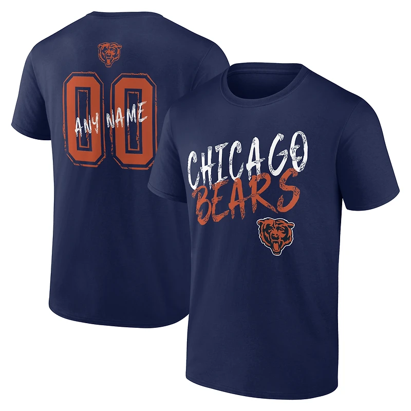 T-shirt personnalisé Chicago Bears Hustle bleu marine pour homme, avec nom et numéro