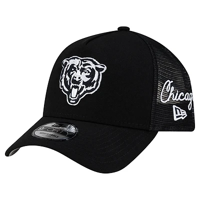 Men's New Era Black Chicago Bears City Script 9FORTY A-Frame Adjustable Hat