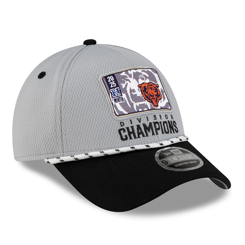 Men's New Era Gray/Black Chicago Bears 2025 NFC North Division Champions Locker Room Trophy Collection 9FORTY Adjustable Hat