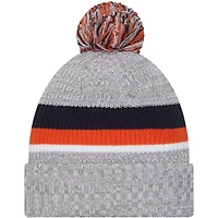 Bonnet en tricot à revers Chicago Bears New Era gris chiné pour hommes avec pompon