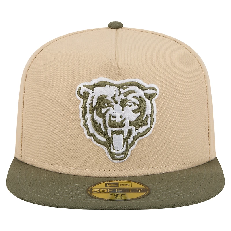 Men's New Era  Light Beige/Olive Chicago Bears Color Pack A-Frame 59FIFTY Fitted Hat