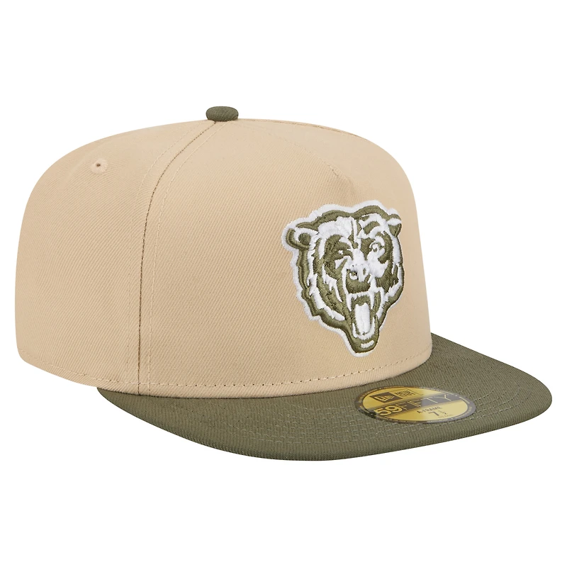 Men's New Era  Light Beige/Olive Chicago Bears Color Pack A-Frame 59FIFTY Fitted Hat