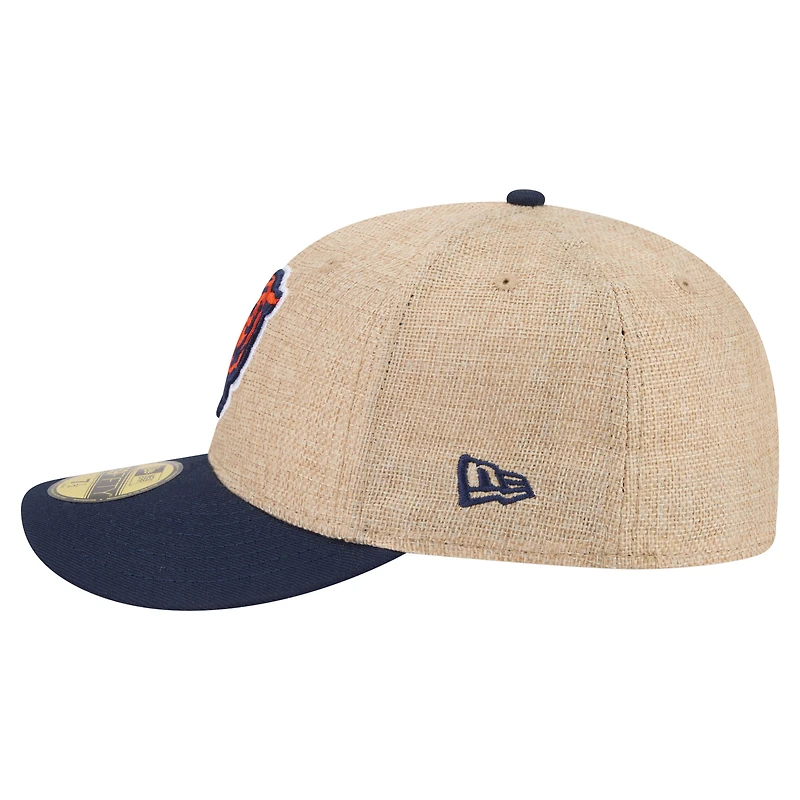 Casquette ajustée New Era 59FIFTY pour homme, coloris naturel/marine, Chicago Bears, à motif Twine pré-courbé.