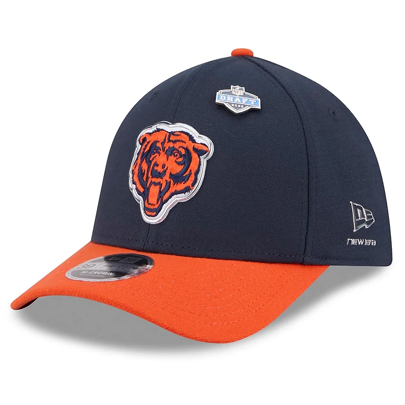 Casquette New Era Flex pour homme, bleu marine/orange, Chicago Bears, Draft NFL 2026, modèle 39THIRTY M-Crown