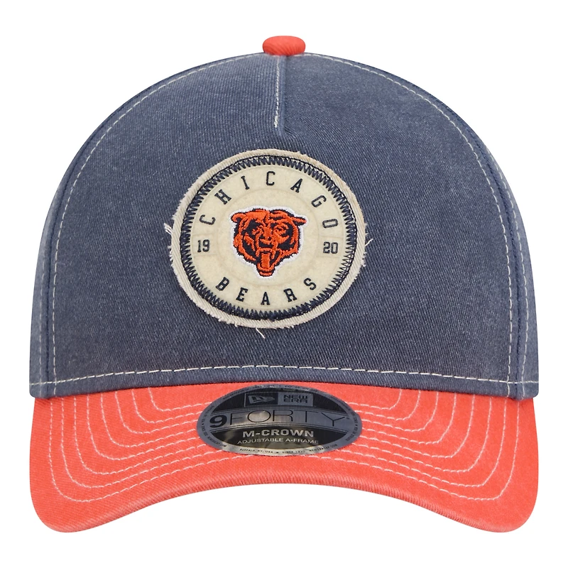 Casquette ajustable New Era 9FORTY en feutre bleu marine et orange Chicago Bears pour homme