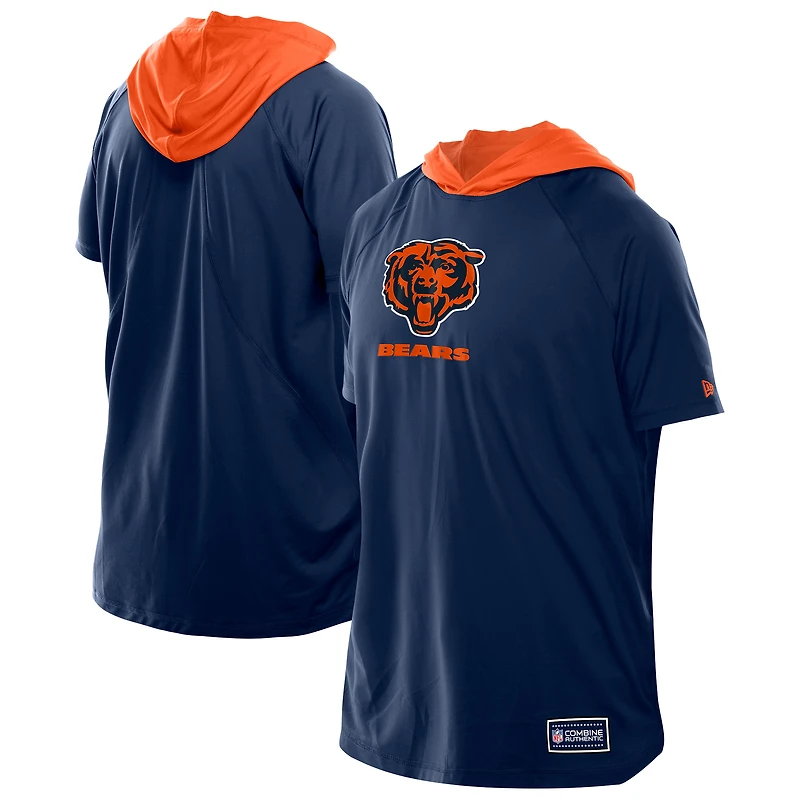 T-shirt à capuche et manches courtes raglan bleu marine pour homme New Era Chicago Bears Combine Authentic