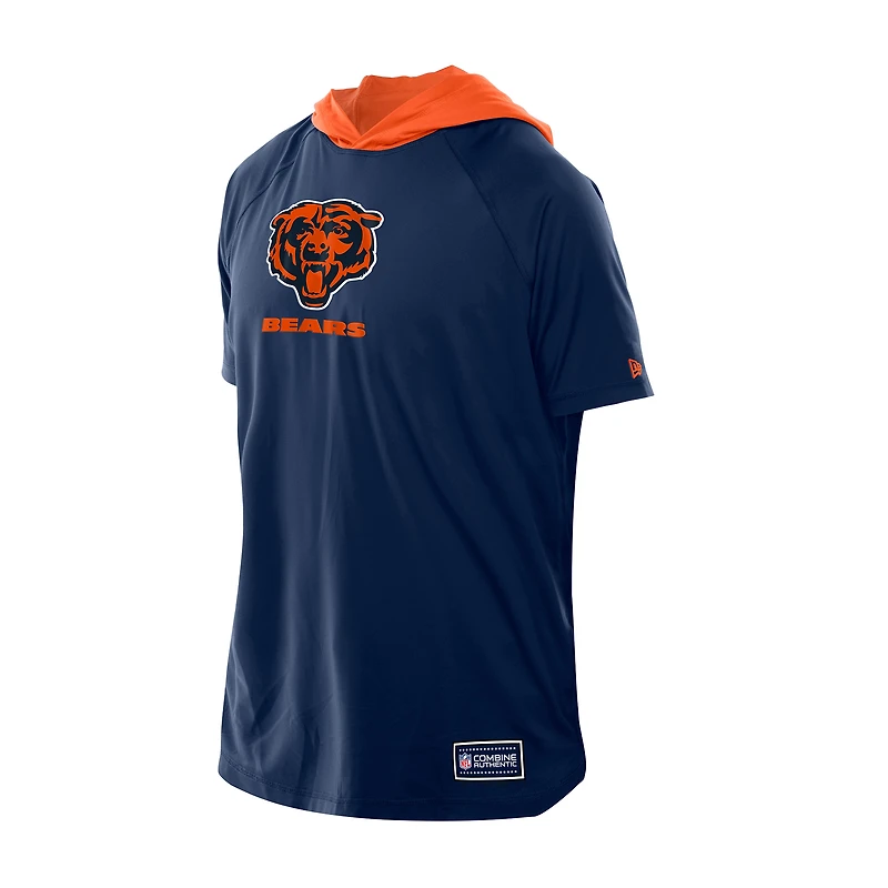 T-shirt à capuche et manches courtes raglan bleu marine pour homme New Era Chicago Bears Combine Authentic