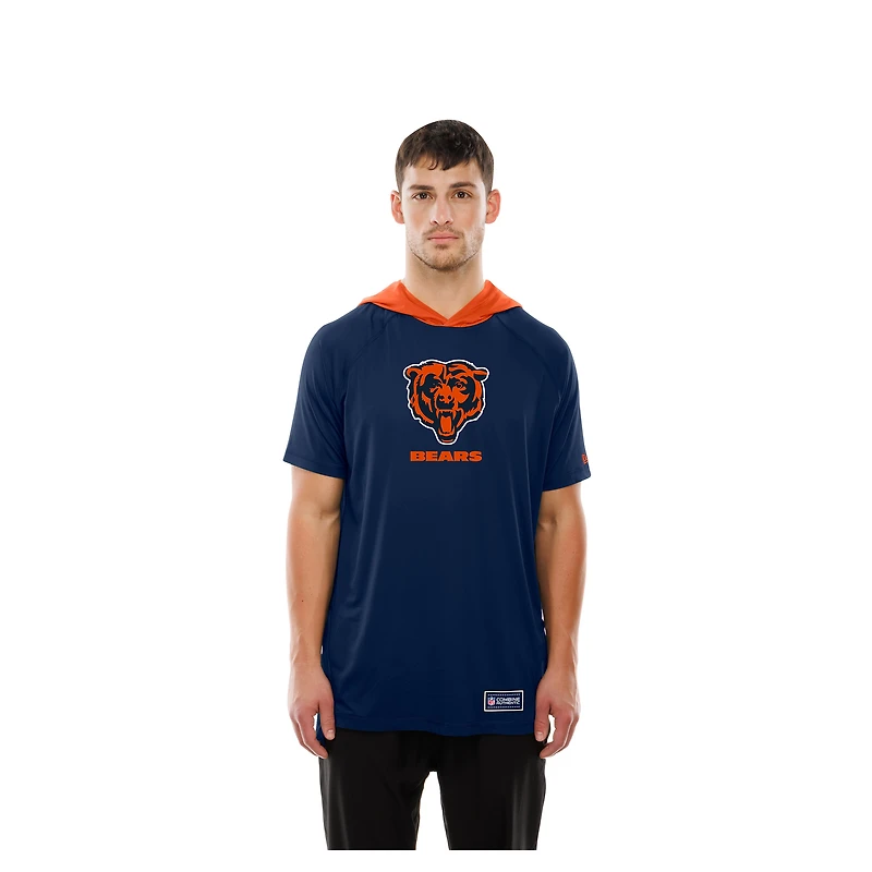 T-shirt à capuche et manches courtes raglan bleu marine pour homme New Era Chicago Bears Combine Authentic