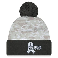 Bonnet en tricot à revers avec pompon et motif camouflage numérique Chicago Bears 2024 Salute To Service New Era blanc/graphite pour homme