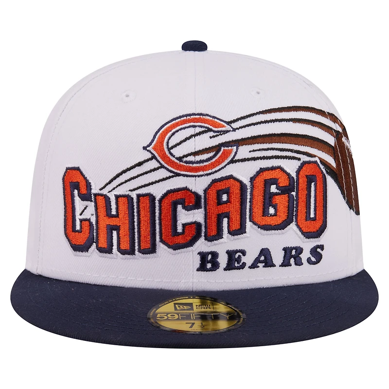 Men's New Era White/Navy Chicago Bears Retro Swoop 59FIFTY Fitted Hat