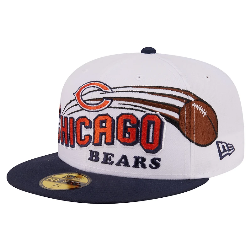 Men's New Era White/Navy Chicago Bears Retro Swoop 59FIFTY Fitted Hat