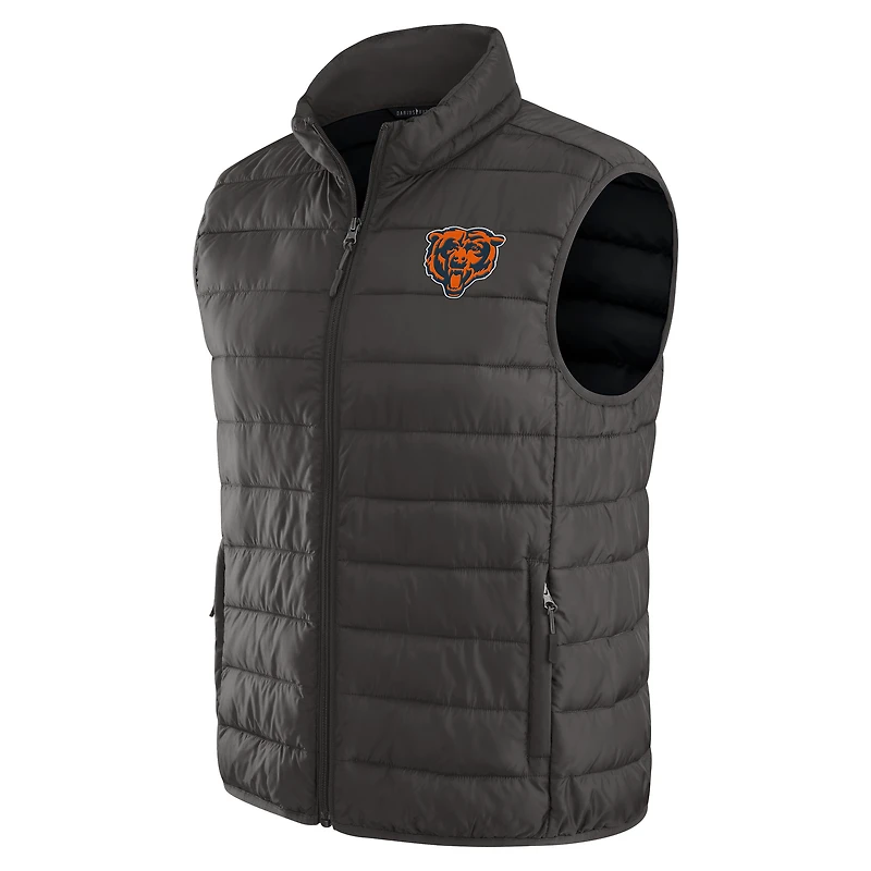 Gilet zippé pliable pour homme de la collection NFL x Darius Rucker par Fanatics, gris, des Chicago Bears, avec sac voyage