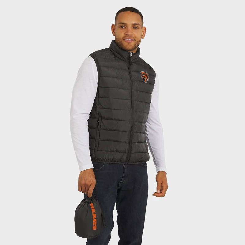 Gilet zippé pliable pour homme de la collection NFL x Darius Rucker par Fanatics, gris, des Chicago Bears, avec sac voyage