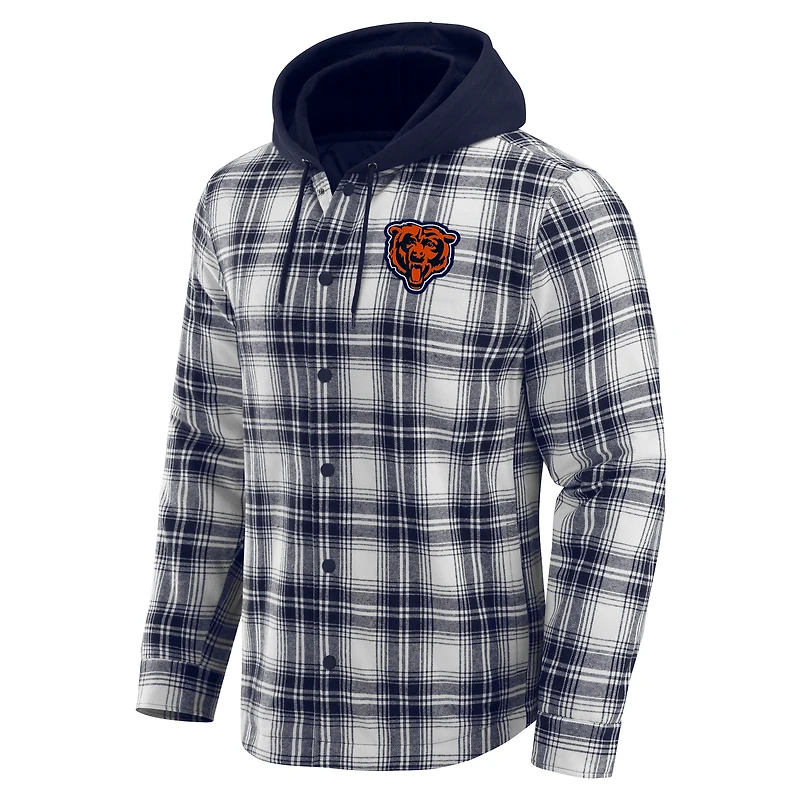 Men's NFL x Darius Rucker Collection by Fanatics Navy Chicago Bears Plaid Flannel Quilted Full-Snap Hooded Shacket