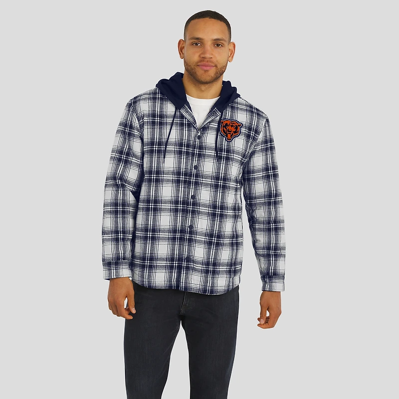 Men's NFL x Darius Rucker Collection by Fanatics Navy Chicago Bears Plaid Flannel Quilted Full-Snap Hooded Shacket