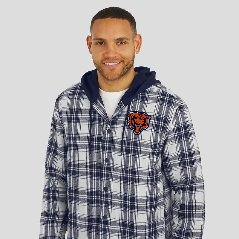 Men's NFL x Darius Rucker Collection by Fanatics Navy Chicago Bears Plaid Flannel Quilted Full-Snap Hooded Shacket