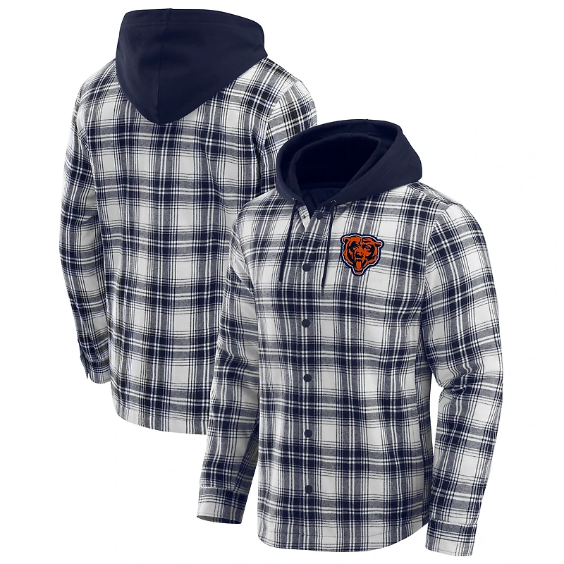 Men's NFL x Darius Rucker Collection by Fanatics Navy Chicago Bears Plaid Flannel Quilted Full-Snap Hooded Shacket