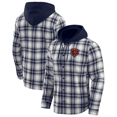 Men's NFL x Darius Rucker Collection by Fanatics Navy Chicago Bears Plaid Flannel Quilted Full-Snap Hooded Shacket